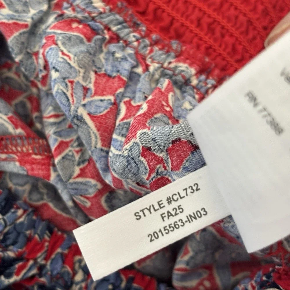 Crewcuts Girls 10 Red Blue Floral Jumpsuit Puff Sleeve Smocked Preppy‎ School